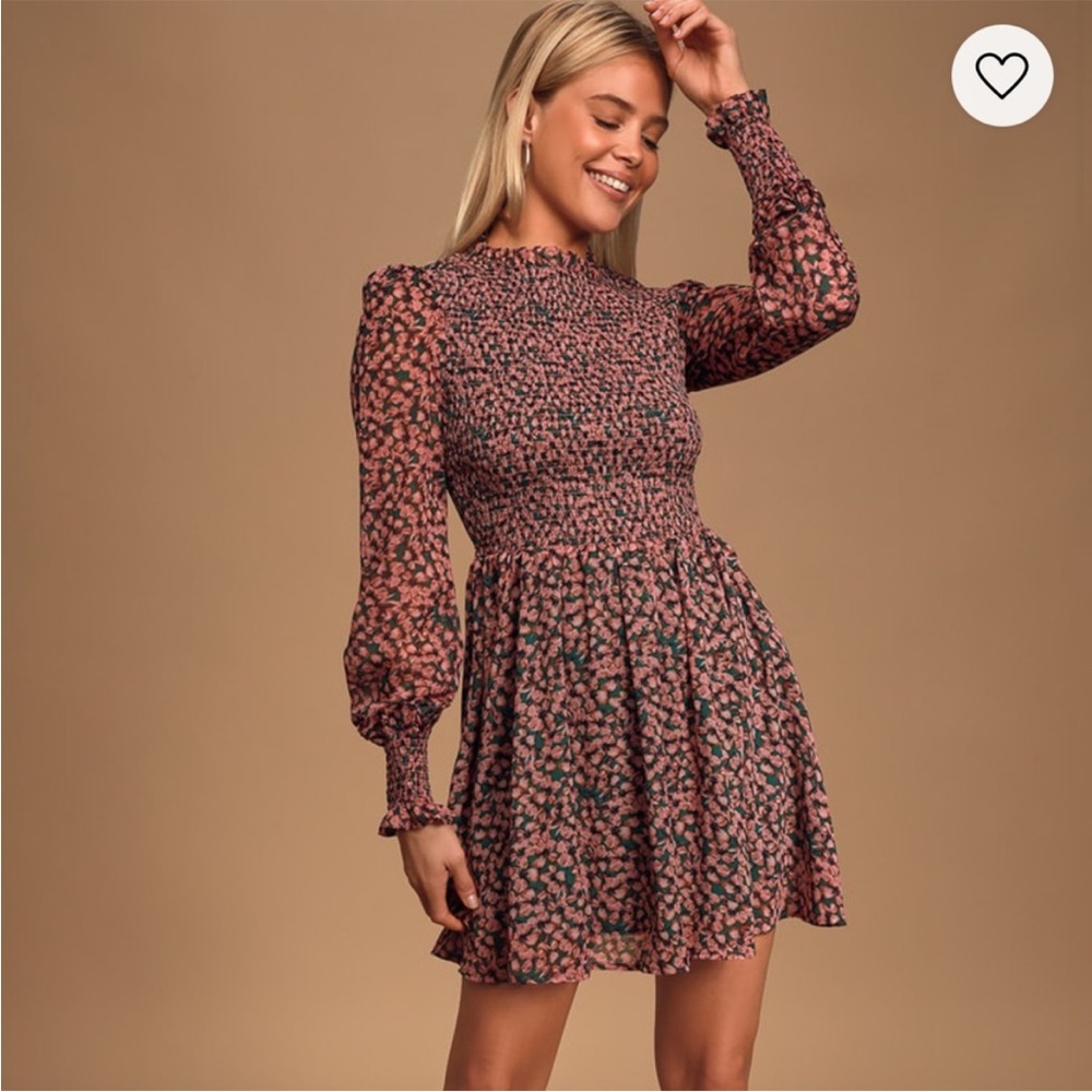 Lulu's Floral Forever Green and Pink Floral Print Smocked Skater Dress